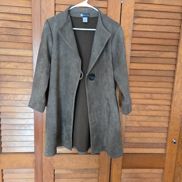 Damee, Inc. 1 Button Swing Jacket Olive Green Pockets Women's Medium 3/4 Sleeves - Picture 2 of 5